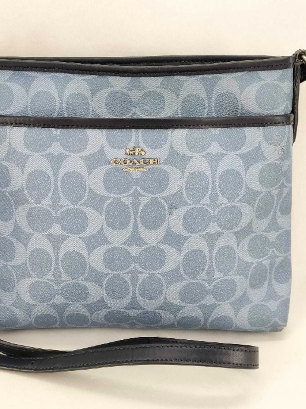 Coach Light Blue Signature Crossbody with Dark Trim